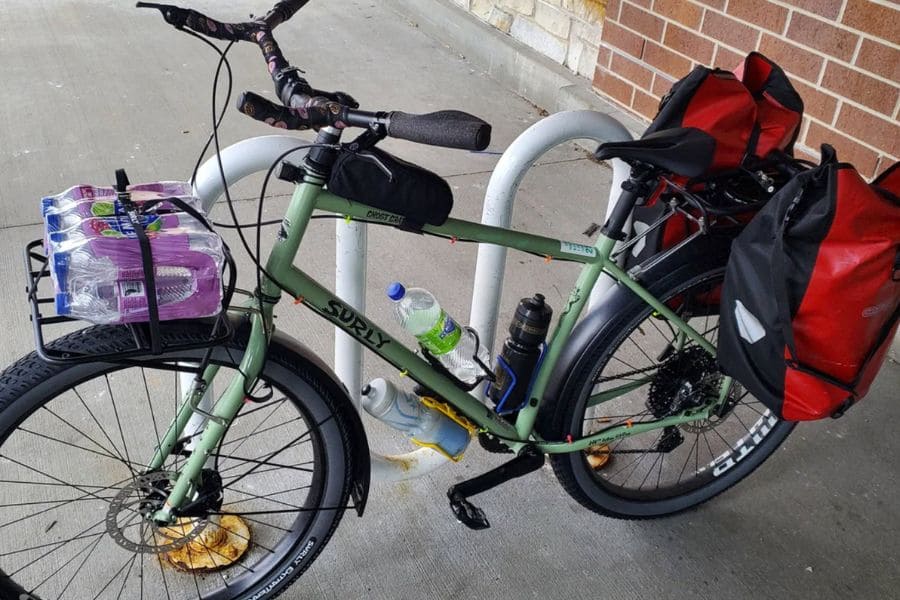 Front and back racks being used on a Surly