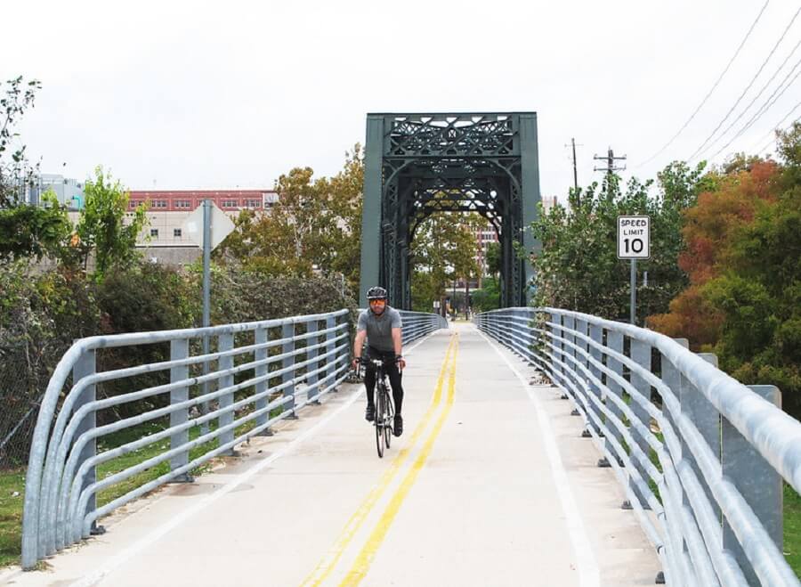 Man biking around Buffalo Bayou - Flickr Image