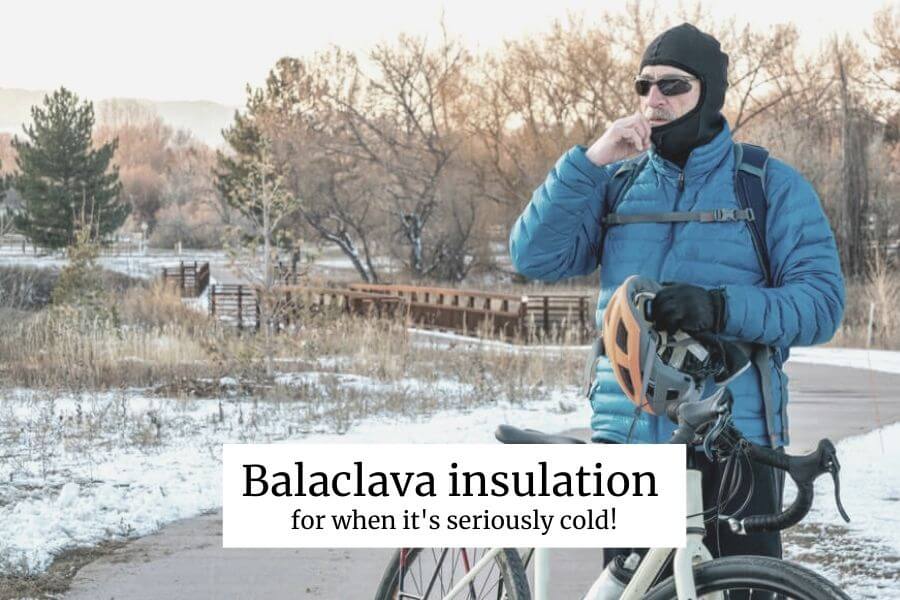 man wearing a balaclava under his cycling helmet to help keep warm