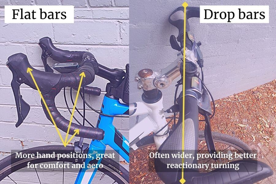 comparison between bicycle flat bars and drop handlebars