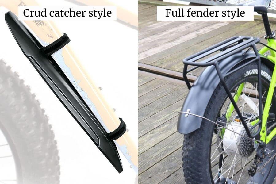 types of fat bike fander. Crud catcher and full fenders