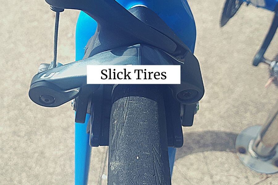 Slick tyres on a  road bike