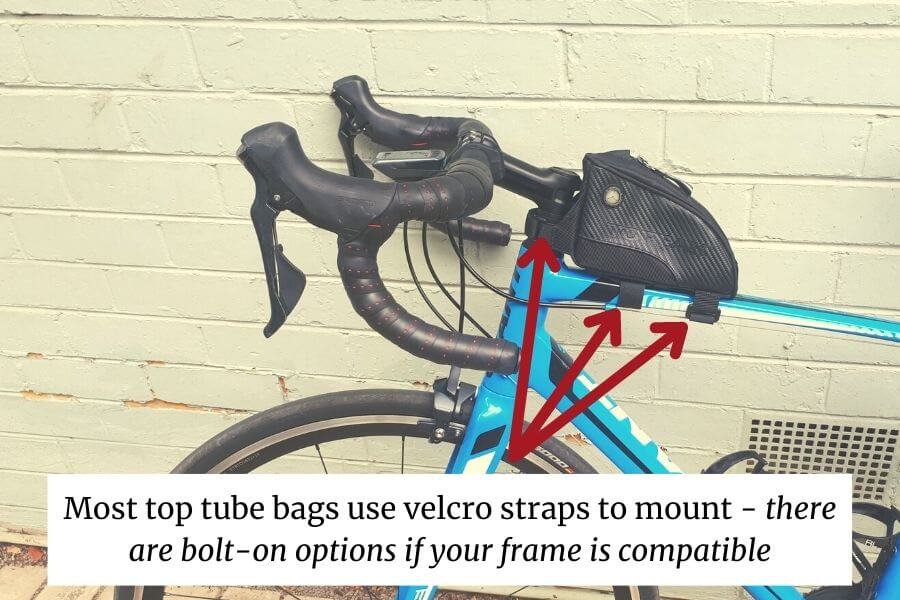 top tube bag on top of a road bike