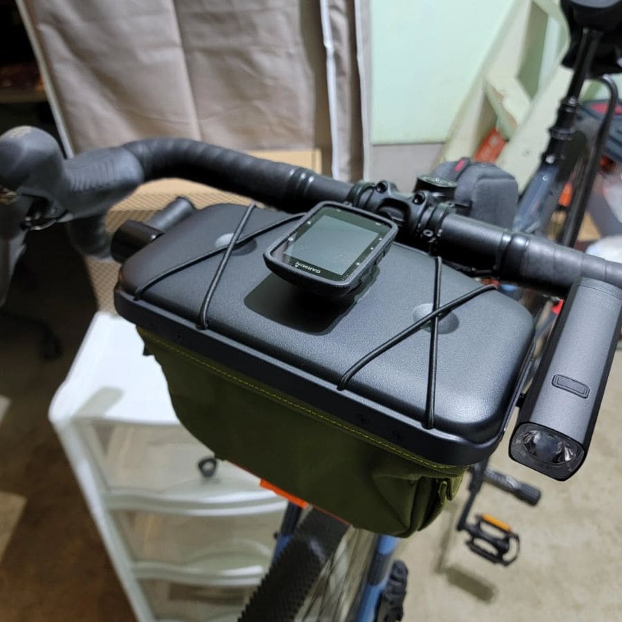 A waterproof Routeworks handlebar bag