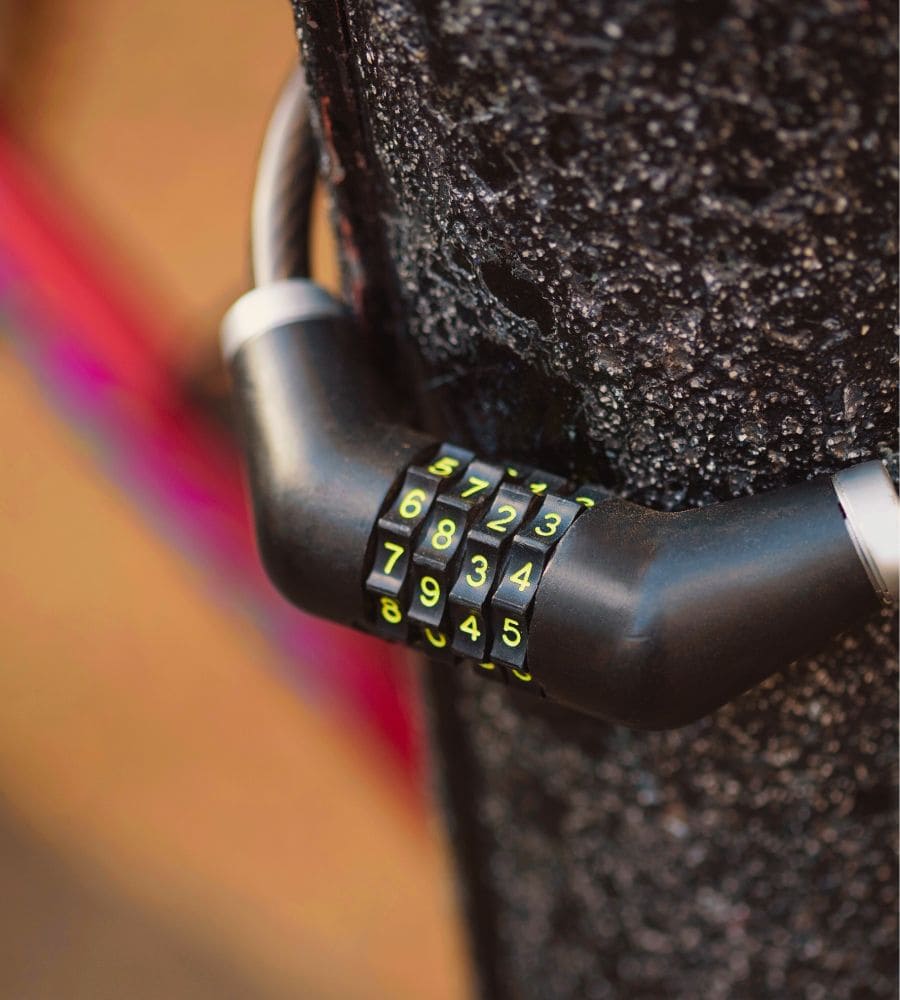 Close up of Combination bike lock when being used