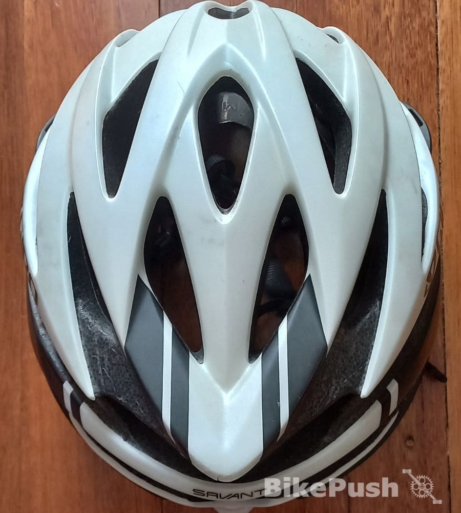 White Giro bike helmet view from the top down