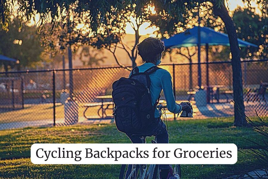 someone cycling with a cycling backpack on