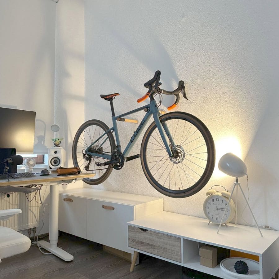 gravel bike on wall