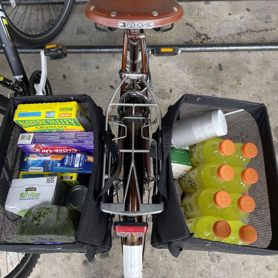 groceries in bike bags