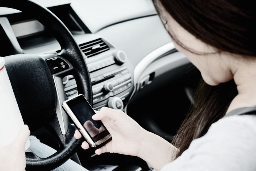 a driver texting