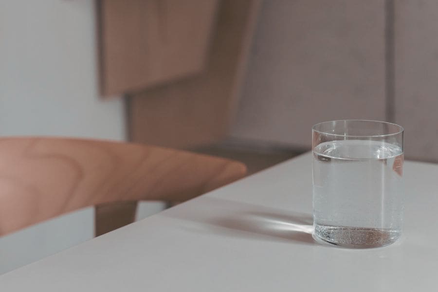 glass of water on table