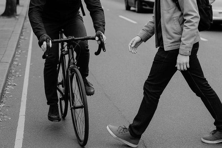 someone walking onto road without looking in front of cyclist