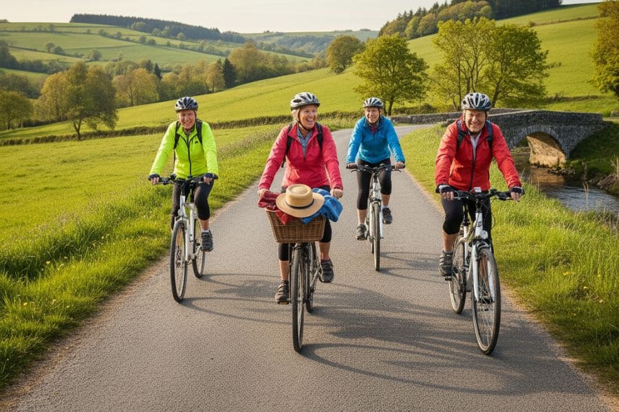 group in their 70s riding bikes
