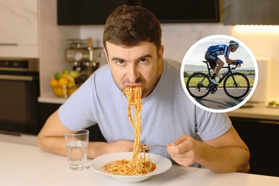 Man eating pasta for carb loading