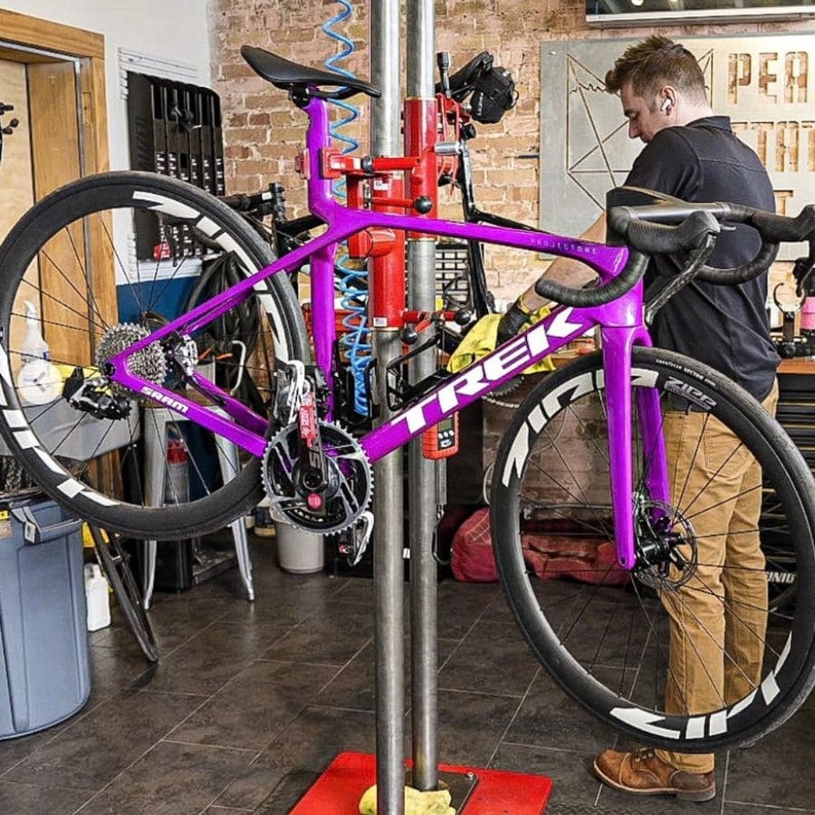 fixing a purple trek bike
