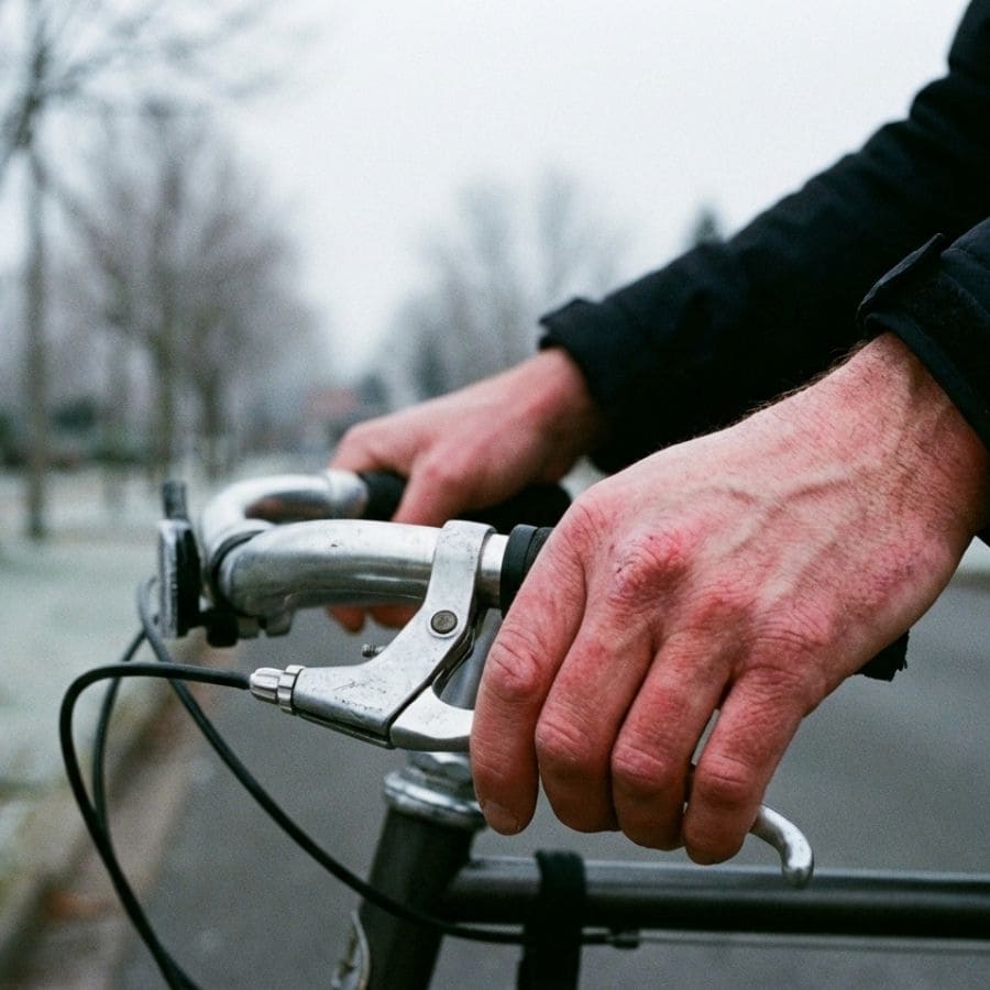 cyclists hands in the winter